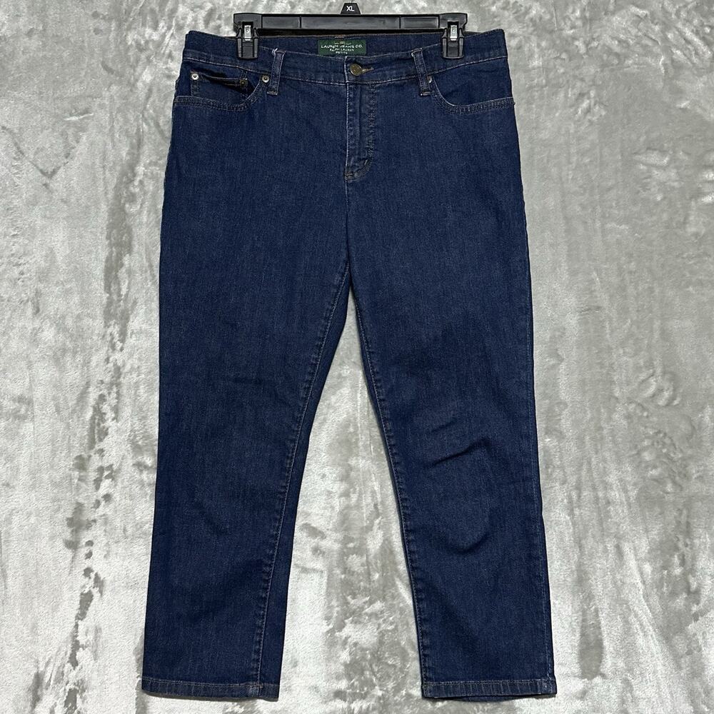 Lauren Jeans Co Womens Petite Jeans 12P Blue Dark Wash Modern Straight Cropped
